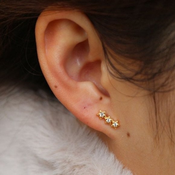 Silver stars studs earrings-ECZ005 Silver - Picture 4 of 6